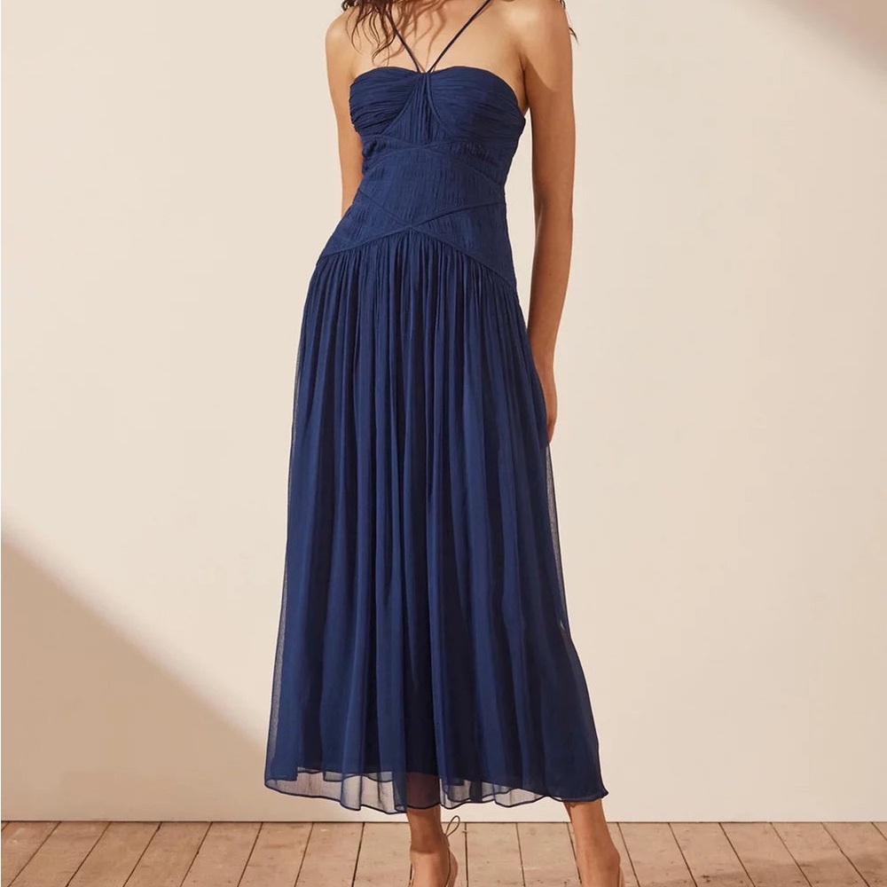 Shona Joy Isola Ruched Bodice Midi Dress - Tyrrhenian Blue